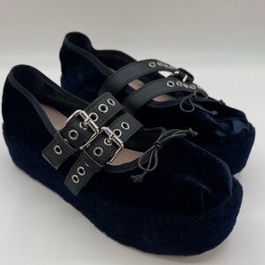 Miu Miu Blue Velvet Platform Shoes